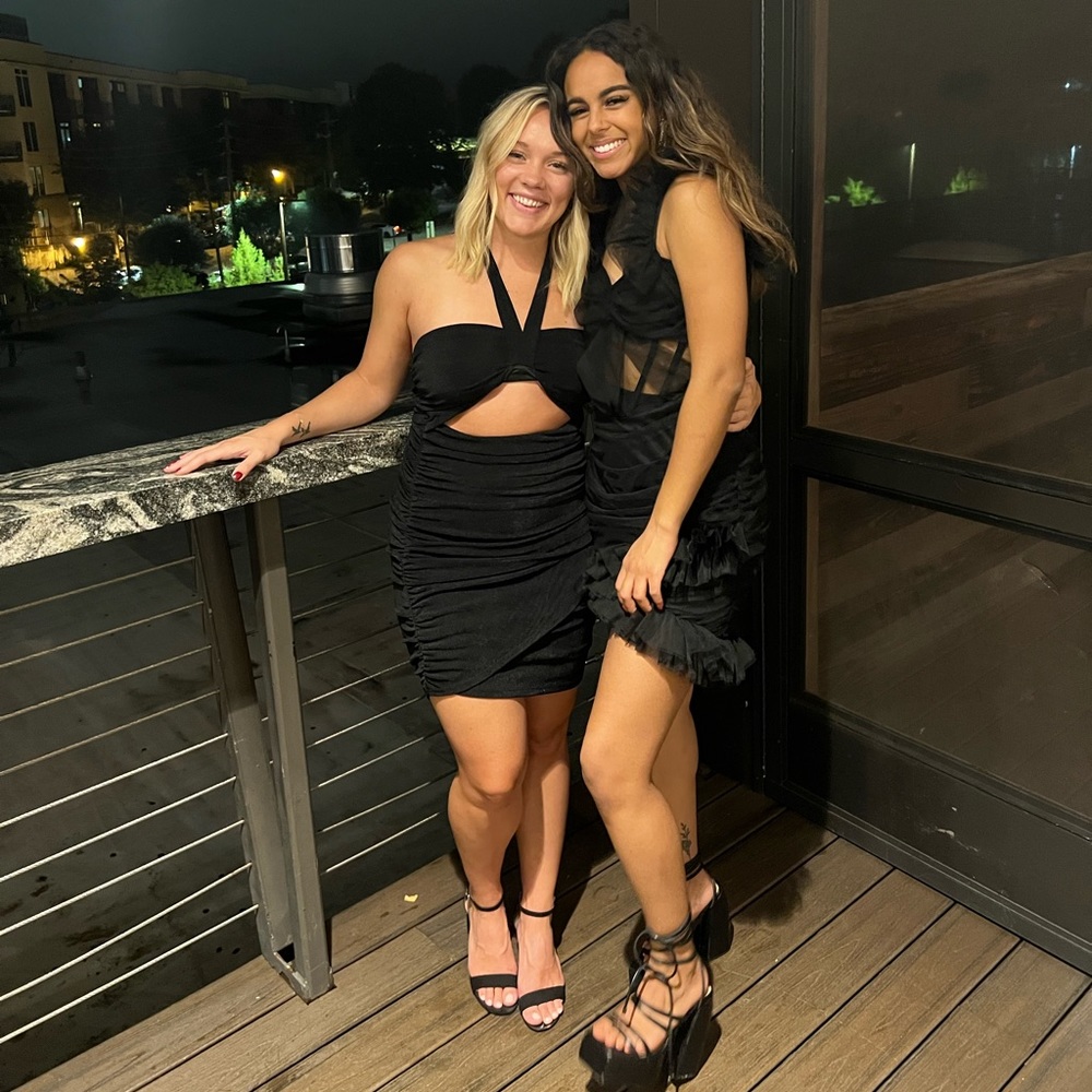 Black dress on blonde. Princess Polly